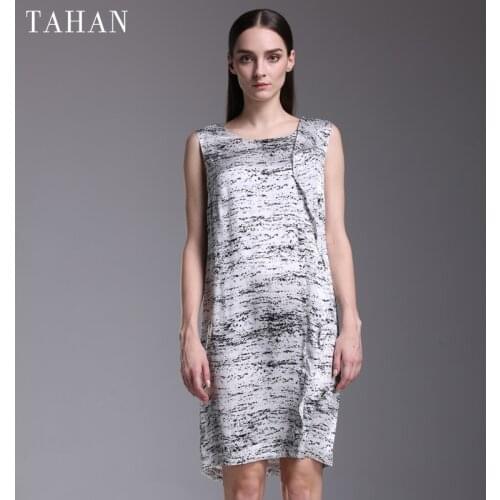 TAHAN/Taihe 100% Silk Dress Summer Sleeveless Tie-dyed Elegant Style Female Mulberry Silk