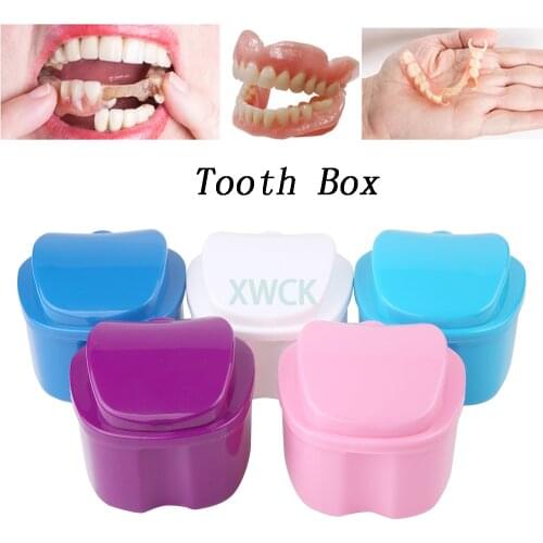 1pcs Plastic Denture Bath Box Case Dental False Teeth Storage Box With Hanging Net Container Plastic Artificial Tooth Organizer