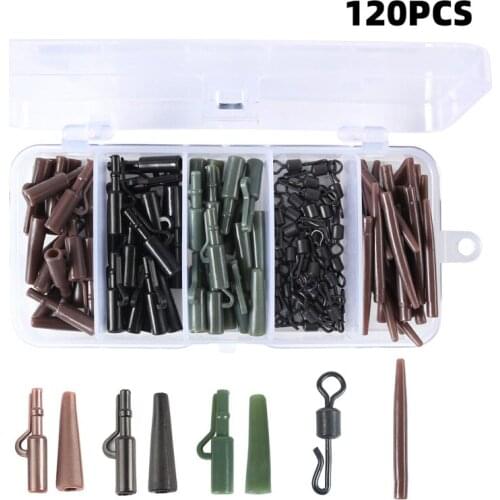 120pcs Carp Fishing Tackle Box Kit Carp Fishing Bait Accessories Fishing Gear Quick-Change Swivels Anti-Tangle Sleeves Lead Clip