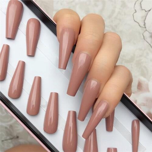 24Pcs Shiny Nude Artificial Press On Nails Super Long Ballerina Coffin False Nails DIY Full Cover Fingernails Manicure Tool