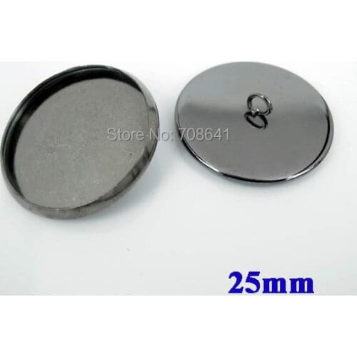 25mm New Gunmetal black Plated Blank Bases Cabochons Style Round Edge Bezel Back Loop Buttons Pendant Caps Connectors Wholesale