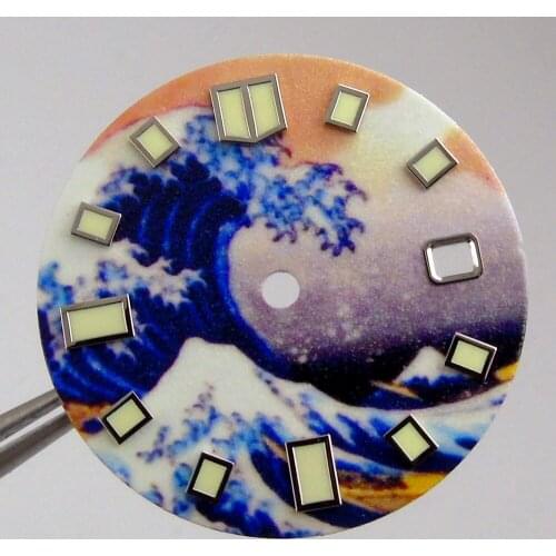 28.5mm Super Luminous Wave Steel Watch Dial Nologo for Automatic NH35 NH35A miyota 8215