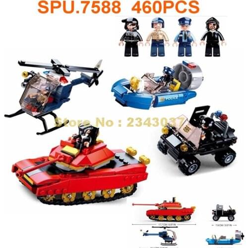 Sluban 0658 460pcs Urban Swat Police Policemen Tank Motorcycle Boat Truck Building Blocks Toy