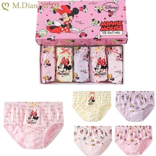 5Pieces/Lot 1-14Y Girls Cartoon Briefs Underwear Minnie Printing Panties Kids Brief Panties Soft Underpants Cute Cutton Boxers