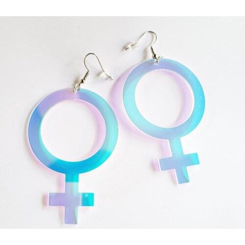 Laser Men Women Gender Symbol Acrylic Earrings Color Changing Hollow Out Tassel Long Big Earrings Simple Unique Fashion Jewelry