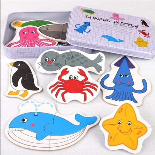 Vehicle/Fruit/Animal Set Pair Puzzle Educational Gift Baby Toys Iron Box Infant Early Head Start Training Puzzle Cognitive Card