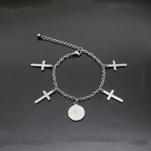 Cross Charms Stainless Steel Bracelet Jesus Christianity Religious bracelet for Christians women man Silver Color Jewelry Gift