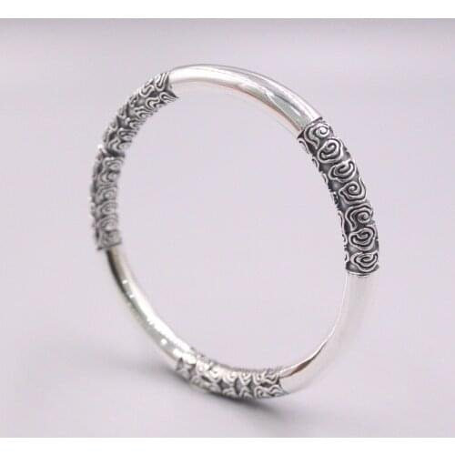 Real 999 Silver Bangle For Women Magic Formula Pattern Best friend Gift Round 7mm Man females Bracelet 60-64mm