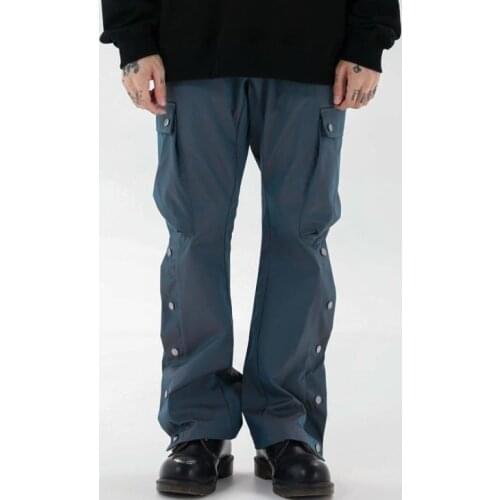 Mens Cargo Pants Side Double-breasted Baggy His Trousers Split Loose Straight Hip Hop Men Fashion Streetwear XXL