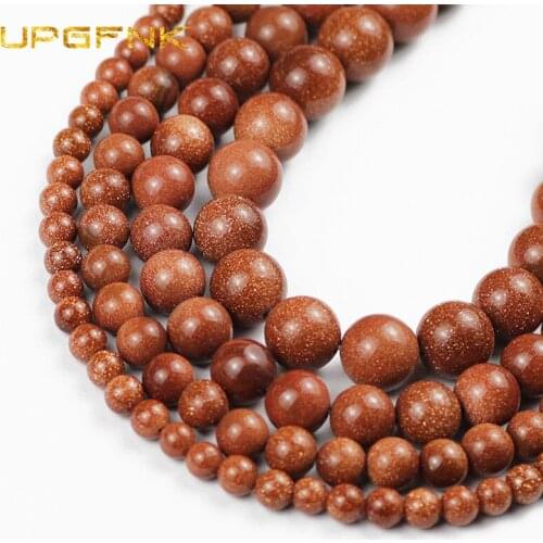 UPGFNK Natural Golden sand stone Beads Round Loose Spacers Beads For Jewelry Making DIY Beads Bracelets Necklace 4/6/8/10/12mm