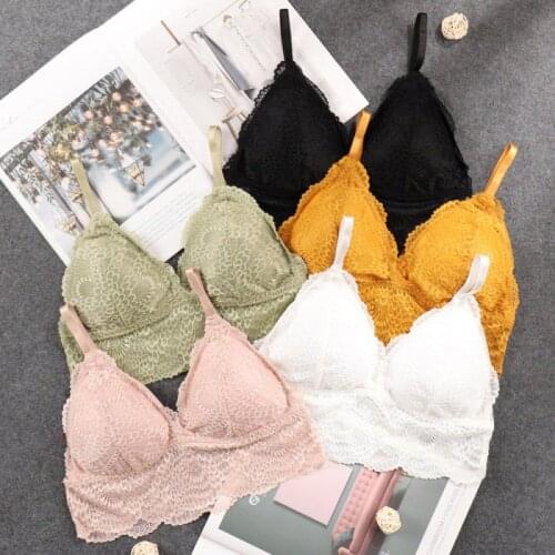 French Style Bralette Daily Seamless Lace Wire Free Bra Thin Deep V Underwear Sexy Lingerie Soft Push Up Bras For Women