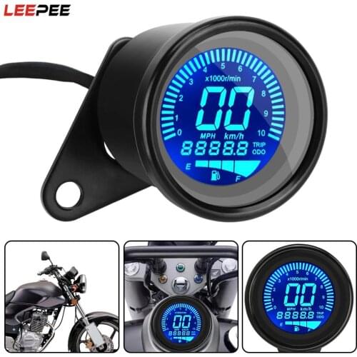 LEEPEE Motorcycle Digital Speedometer LED LCD Tachometer Indicator Scooter ATV Meter Retro LCD Odometer Universal Fuel Meter