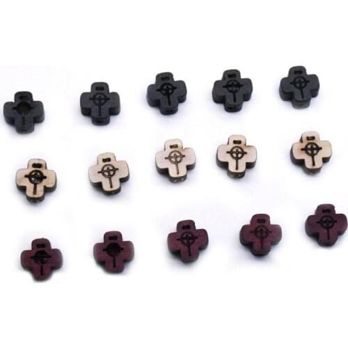 QIGO Wooden Cross Loose Beads Religious DIY Jewelry Accessories 20pcs/lot