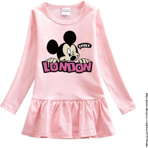 Autumn Winter Kids Dresses For Girls Flying Sleeve Mickey Mouse Children Dress Toddler Cotton Clothing Causal Girls Dress