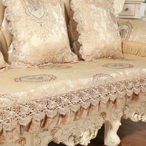 European Lace Floral Loveseat Slipcover Sofa Cover 2/3 Seater Luxury Cushion Furniture Recliner Couch Towel Non-slip All Season