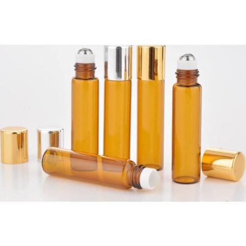 100Pieces/Lot 5ML Amber Glass Roll on Bottle For Essential Oils Perfume Bottle Empty Cosmetic Containers For Oil Sample