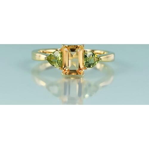 GEMS BEAUTY 14K Gold Filling Sterling Silver Heart Peridot Rings For Women Petite Three-Stone Natural Emerald Cut Citrine Rings