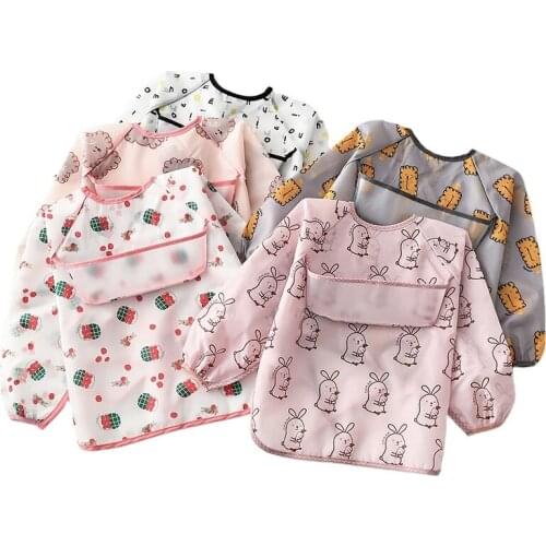 Hot Sale Baby Burp Cloths Long Sleeved Baby Bib Feeding Bib with Pocket Child Apron