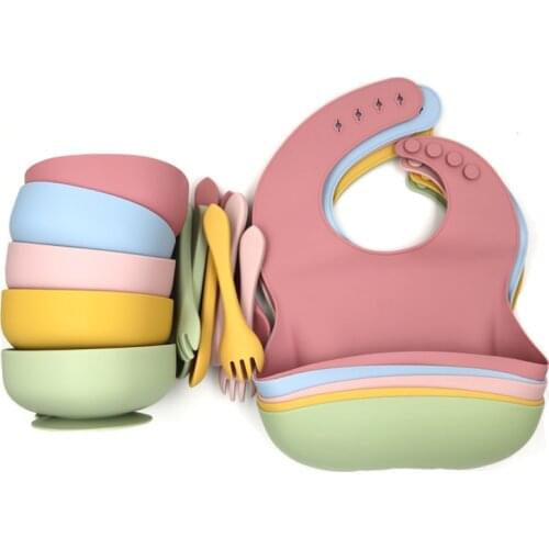 Hot sales Silicon bowl spoon fork set Baby Bib Silicone Baby Bib Set