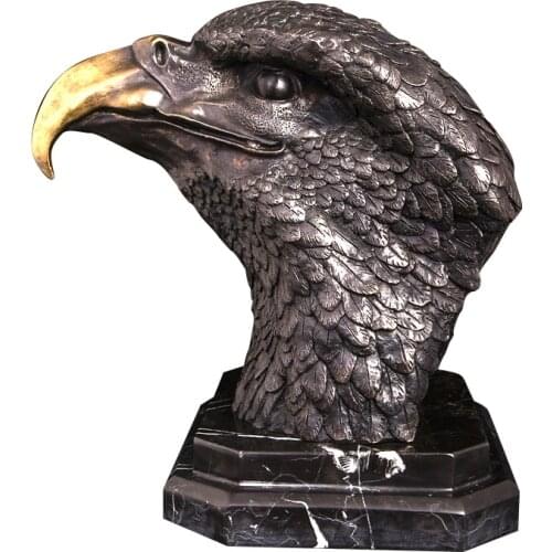 Ivorique DW-141 Hot Casting Vintage Art Bronze Eagle Head Statue Animal Hawk Sculpture Bird Figurine for Office Desktop Decor