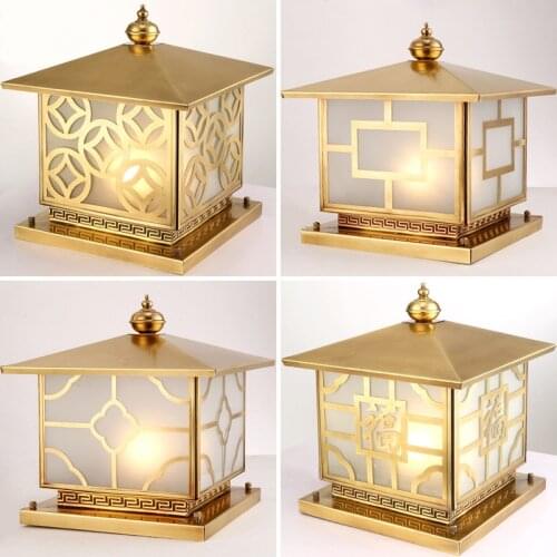Copper Column Head Lamp Garden Lamp Gate Lamp Courtyard Villa Outdoor Waterproof Fence Gate Post Lamp Outdoor Lighting Tool