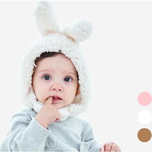 Adorable Kids Animal Furry Hat Bear Rabbit Ears Toddler Winter Warm Hats Earflap Children Thick Fleece Caps Soft Solid Color