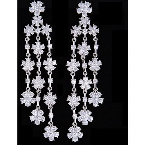 Blachette Fashion Flower Pierced Tassel Long Dangle Earrings For Women Bride Wedding Engagement Party Show Jewelry Accessories