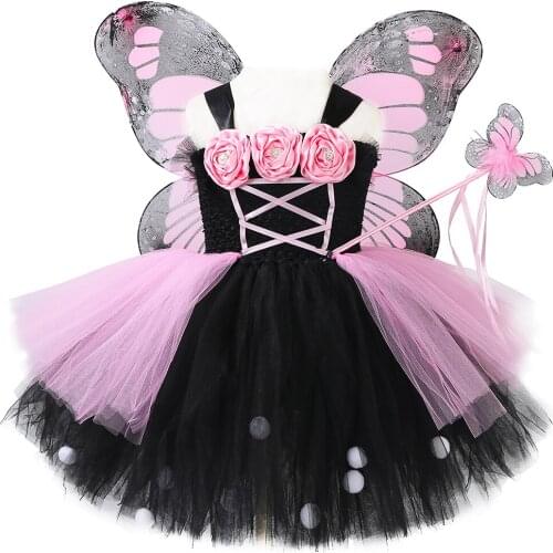 Monarch Butterfly Tutu Dress with Wing Fancy Girls Princess Tulle Dress Carnival Halloween Fairy Dress Up Costume for Kids 1-14Y