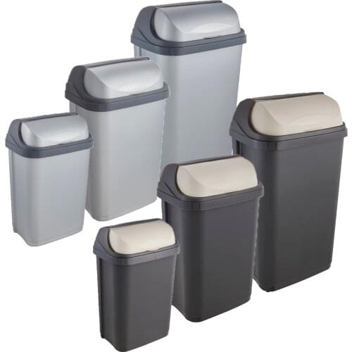 Garbage bins with Rasmus 10/25/50 litre sliding lid in silver or graphite color
