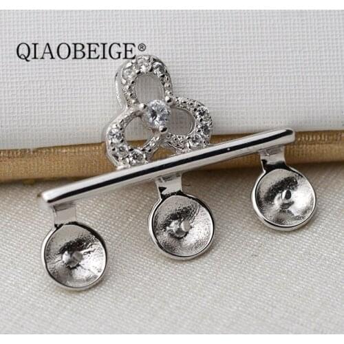 QIAOBEIGE S925 Sterling Silver Diy handmade s925 silver 3 bead balance beam 8-8.5mm pearl pendant accessories glue three pearls