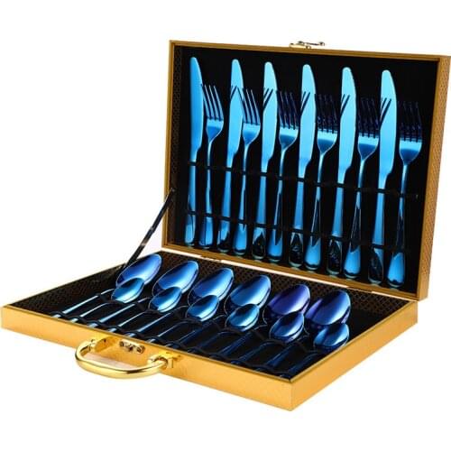 Explosive stainless steel cutlery 24-piece set, gold-plated and painted black stainless steel cutlery gift box dinnerware set