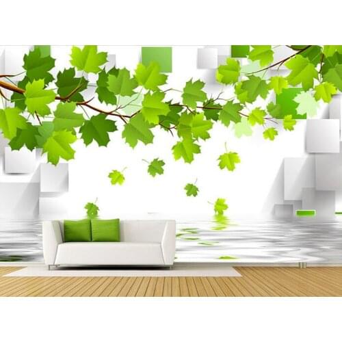 3d wallpaper custom mural water reflection green maple leaves background living room home decor photo wallpaper for walls 3d