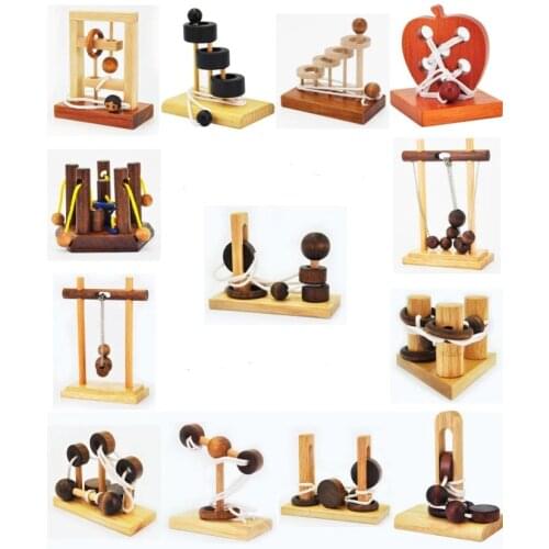 Desk Novelty 3D Wooden Rope Loop Puzzle IQ Mind String Brain teaser Game for Adults Kids