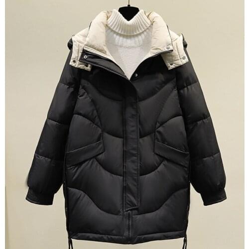 2021 New Fashion Winter Jacket Women Parkas Hooded Thick Cotton Padded Short Coat Female Jacket Loose Warm Black Outwear