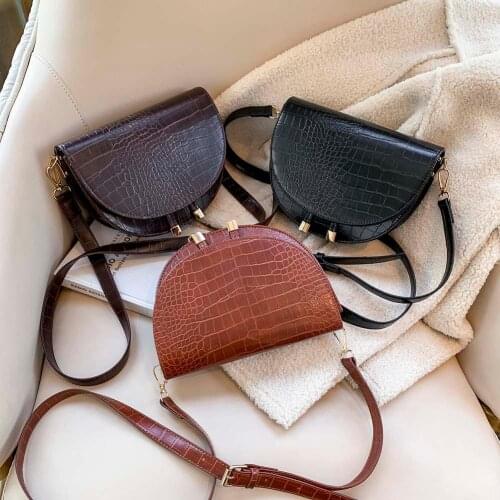 Retro Solid Color Soft PU Leather Semicircle Shoulder Bags for Women 2021 New Crossbody Handbags Female Shopper Cosmetic Bag