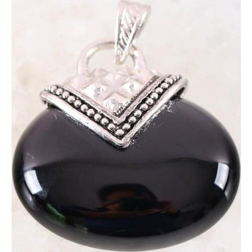 Oval Pendant 40x40MM Natural Stone CAB Cabochon Bead Black Onyx Fit Necklace For Men Women Jewelry Gift K1143
