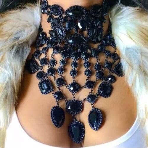 KMVEXO Fashion Jewelry Maxi Necklace For Women 2020 New Rhinestone Crystal Bead Collar Choker Necklace Tassel Statement Chockers
