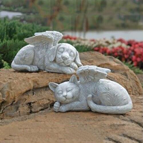 Dog Cat Angel Pet Memorial Grave Marker Statue Resin To Commemorate The Lost Pets For Garden Tombstones Lawn Decoration
