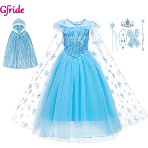 Snow queen dress Cloak Princess Dress up Costumes With Grown Wands Sequin Halloween Christmas Cosplay Fancy Party Costume