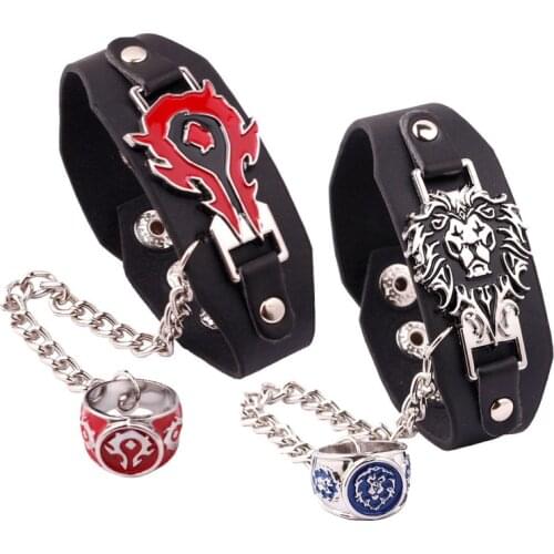 Pop Game WOW Collection Gothic Punk Bracelet Wow The Horde Logo PU Leather Bracelets Red Black Accessories Jewelry Souvenir Lion