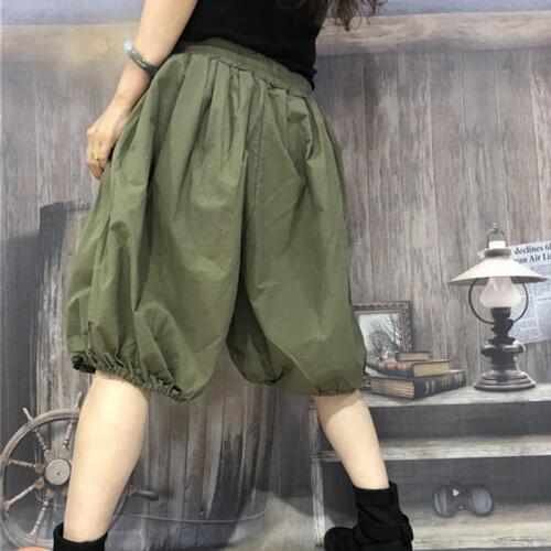 Knee Kength High Waist Harem Shorts Women Vintage Indie Folk Shorts Airy Baggy Cargo Shorts Feminino Loose Knee Long Plus Size