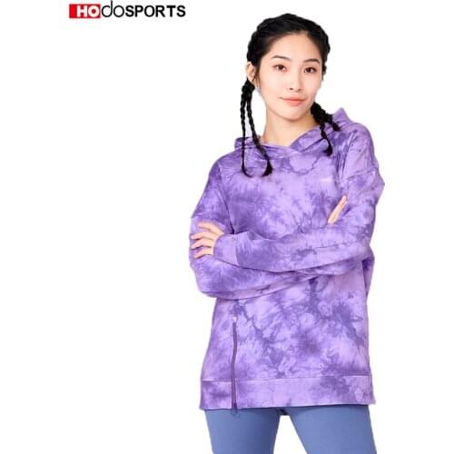 Hodo Sports Womens Yoga Wear Tie dye Hooded Loose Sports Sweatshirt Yoga Set Coat Sweater Workout Clothes