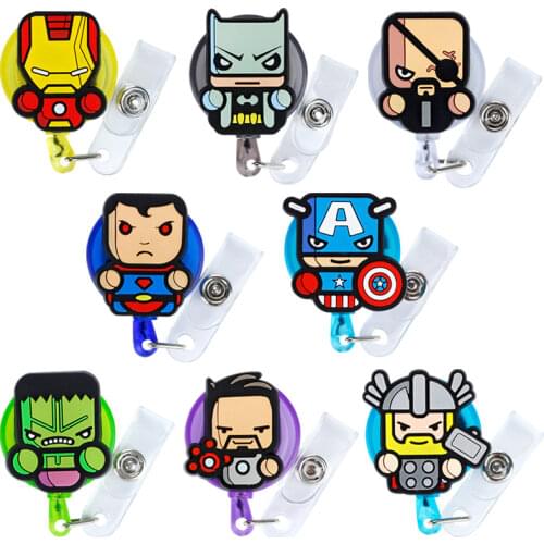 Disney Marvel Cartoon Silicone ID Card Holder Spiderman Thor Retractable Badge Clip Student Office Name Bus Card Badge Holder