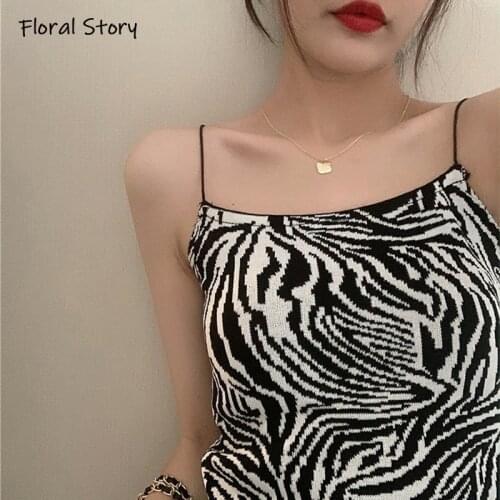 Zebra Print Spaghetti Free Shipping Crop Top FLORAL STORY Street Solid Knit Bandage Halter Crop Tops Y2K Tie Dyed Rib Tube Tops