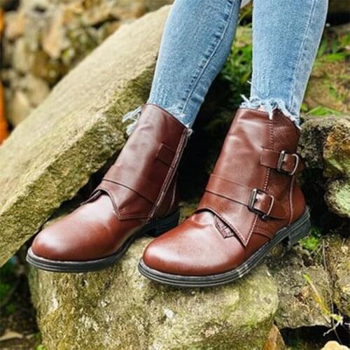 Women Ankle Boots Autumn Winter New Short Boot Female Retro Belt Buckle Boots Womens Shoes Ladies Outdoor Low Heels