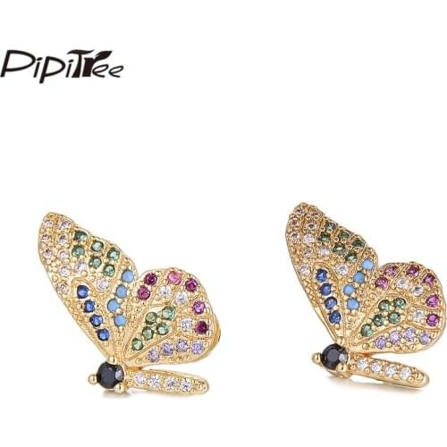 Pipitree Beautiful Butterfly Earrings for Women Lady Copper CZ Zircon Crystal Earrings Fashion Ear Jewelry to Wedding Party Gift