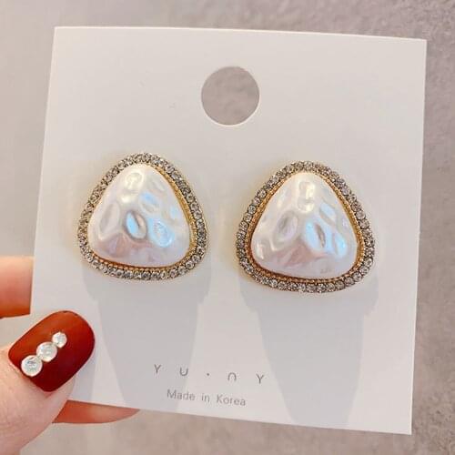 Geometric Full Rhinestones Stud Earrings for Women Shine Oversize Round Crystal Earrings Weddings Party Jewelry Gift