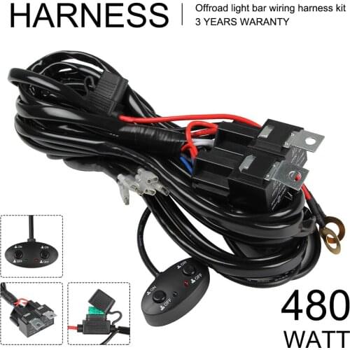 Wiring Harness 2 Lead 40A 12V Relay Light Control Push Button Switch LED Light Bar Wire Harness Driving Fog Work Light Wire Kit