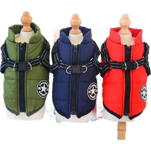Winter Pet Dog Clothes with Harness for Small Medium Dogs,Warm Waterproof Padded Vest Jacket,Chihuahua French Bulldog Clothes