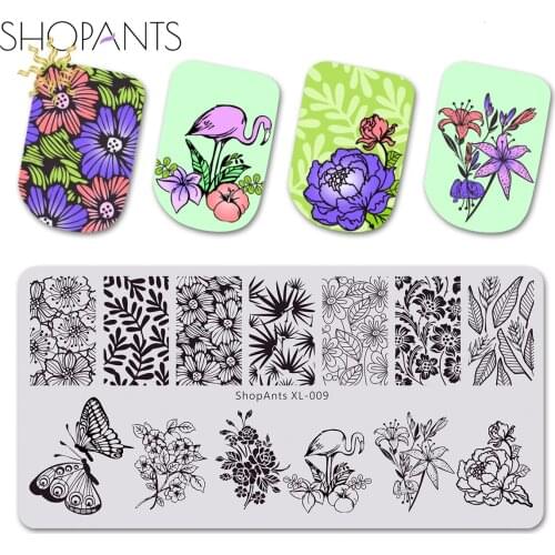 SHOPANTS 1pcs Stainless Steel Stamping Plates Nail Art Rose Flower Leaves Butterfly Plants Style Printing Nail Stamping Template